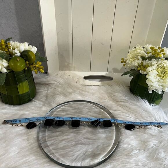 NEW Technibond Onyx Stone Varigated Bead Gold Circular Clasp Statement Necklace - Picture 13 of 15